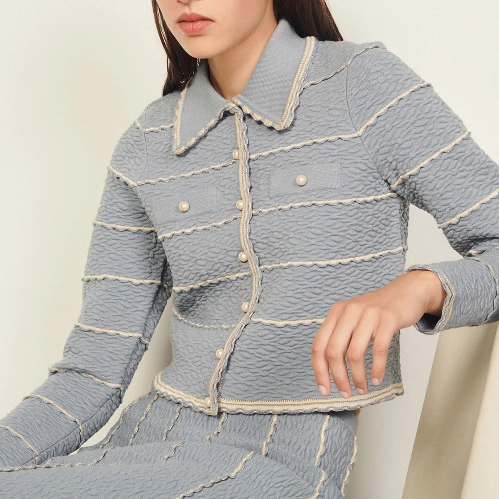 SOLD BNWT Sandro Infinity Cropped Cardigan Blue XS MSRP $295 - Picture 1 of 15